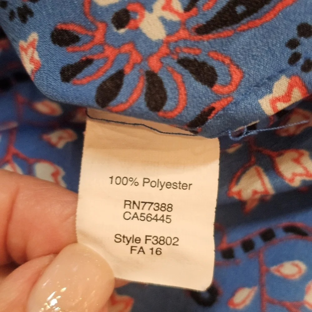 J.Crew Floral Blouse F3802 Small Blue Red Long Sleeve V-Neck FA16